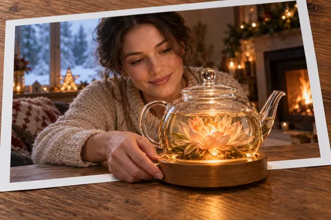 The Tea Flower Opens: A clear teapot reveals a slowly opening imaginary flower.