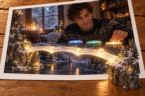 A Bridge of Sound: Three notes connect two miniature cliffs with a glowing bridge.