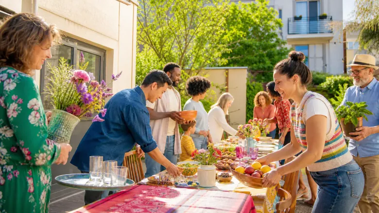 Der Tisch, der immer länger wird: Jeder neue Stuhl bringt einen Gegenstand und eine echte Geschichte an die gemeinsame Tafel.